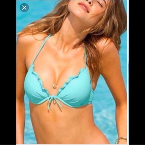 Victoria’s Secret 32B Pushup Swimsuit Bikini Top Teal Blue Sexy String - Picture 3 of 3